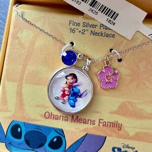 Disney Lilo & Stitch Silver Necklace with Blue and Pink Charms